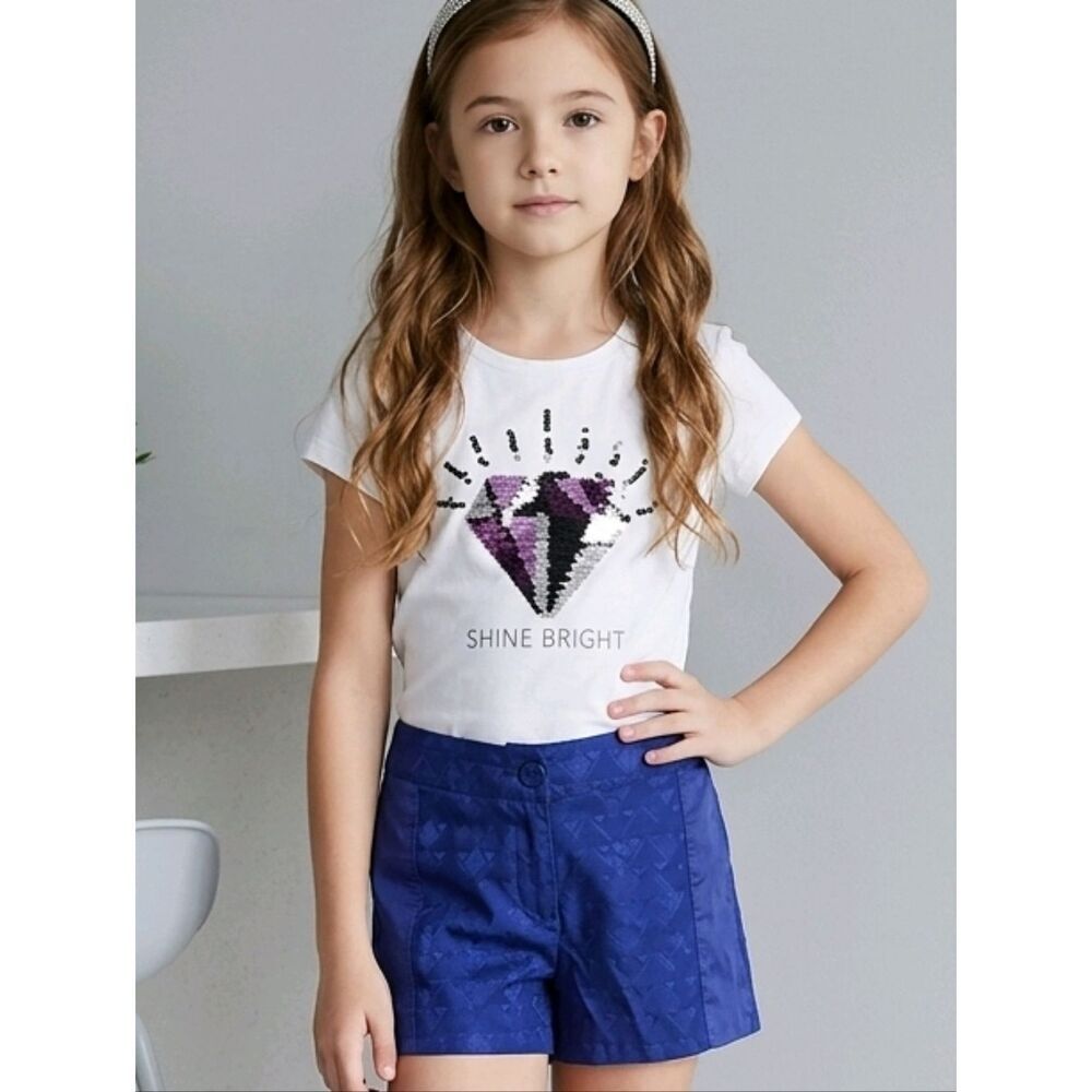 PS Aeropostale Diamond Sequin Tee "Shine Bright" Girls Size 6 White T-shirt Top